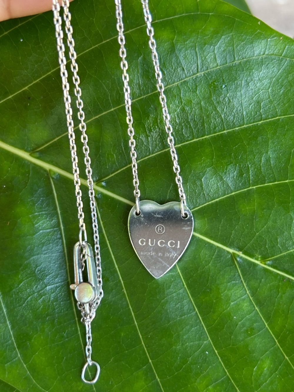 Gucci sterling silver Engraved Heart Trademark pendant Necklace